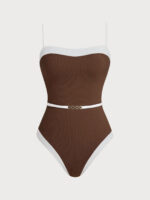 Brown Contrast Gleam One-Piece Swimsuit - Image 6