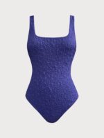 Navy Textured U-shape Backless One-Piece Swimsuit - Image 7