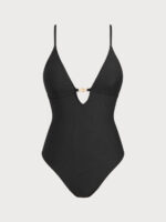 Black Gold-Accented One-Piece Swimsuit - Image 5