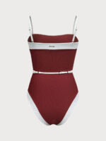 Wine Red Contrast Gleam One-Piece Swimsuit - Image 8