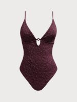 Dark Coffee Textured Cutout One-Piece Swimwear - Image 6