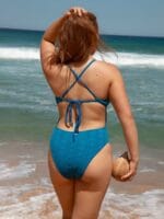 Blue Textured Cutout One Piece Swimwear - Image 7