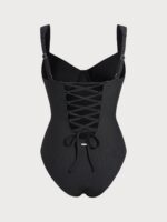 Black Cross Back Tummy Control One-Piece Swimsuit - Image 11