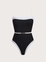 Black Contrast Gleam One-Piece Swimsuit - Image 7