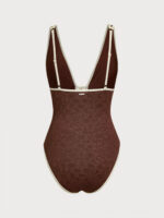 Dark Coffee V Neck Tie One-Piece Swimsuit - Image 6