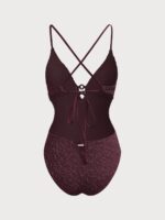 Dark Coffee Textured Cutout One-Piece Swimwear - Image 7