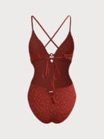 Orange Textured Cutout One-Piece Swimwear - Image 7