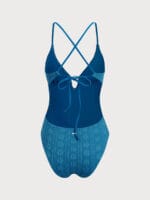 Blue Textured Cutout One Piece Swimwear - Image 11