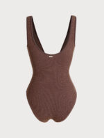 Dark Coffee Lurex V-Neck One-Piece Swimsuit - Image 6