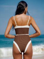 Brown Contrast Gleam One-Piece Swimsuit - Image 2