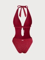 Wine Red Tie-Front Cutout One-Piece Swimsuit - Image 7