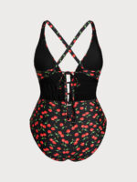 Cherry Drawstring Plus Size One-Piece Swimsuit - Image 6