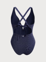 Blue V Neck Plus Size One-Piece Swimsuit - Image 6