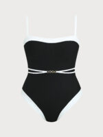 Black Contrast Gleam Plus Size One-Piece Swimsuit - Image 5