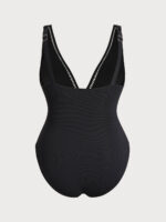 Black V Neck Ruched Plus Size One-Piece Swimsuit - Image 6