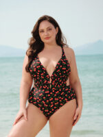 Cherry Drawstring Plus Size One-Piece Swimsuit - Image 3