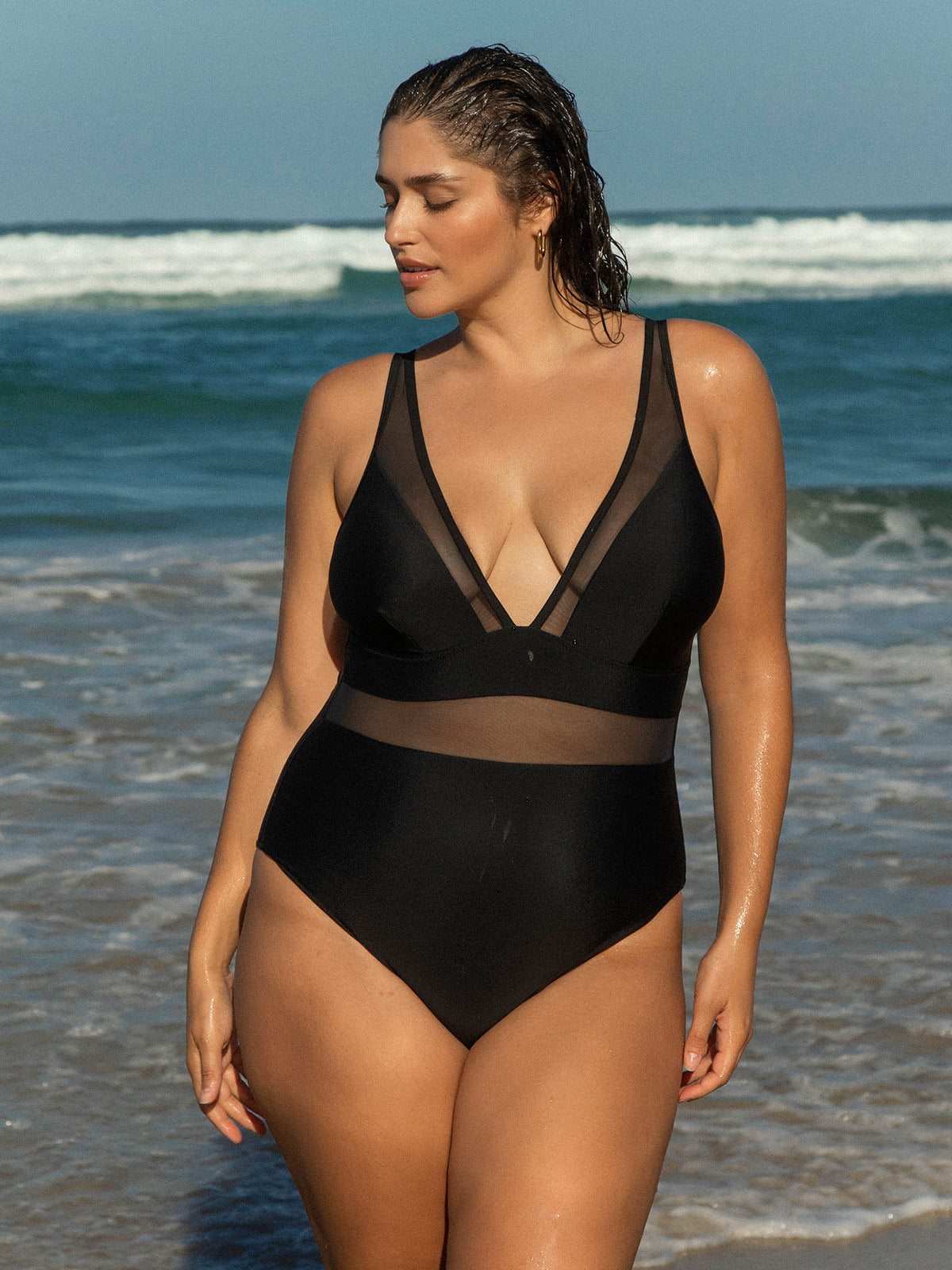women-knitted-nylon-one-pieces-swimwear-sustainable-plus_size_one-pieces-g7ptof Black Sheer V-Neck Plus Size One-Piece Swimsuit - Image 1