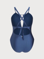 Blue Halter Ruched Plus Size One-Piece Swimsuit - Image 7
