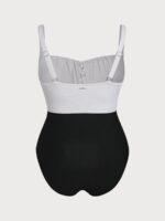 Black Contrast Strap Tie Plus Size One-Piece Swimsuit - Image 5