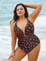 Cherry Drawstring Plus Size One-Piece Swimsuit - Image 7