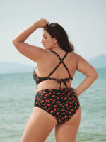Cherry Drawstring Plus Size One-Piece Swimsuit - Image 2