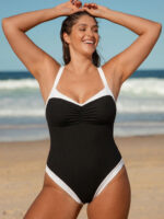 Black Contrast Plus Size One-Piece Swimsuit - Image 3