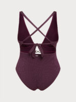 Purple Textured V Neck Plus Size One-Piece Swimsuit - Image 7