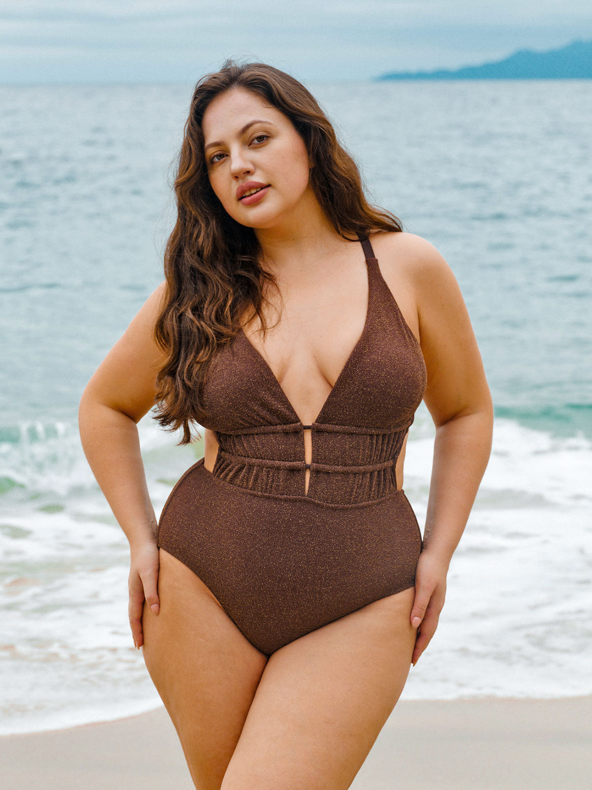 women-knitted-nylon-one-pieces-swimwear-sustainable-plus_size_one-pieces-ymoao0 Dark Coffee Drawstring Plus Size One-Piece Swimsuit - Image 1