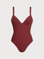 Wine Red Cross Back One Piece Swimwear - Image 7