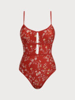 Red Floral Print One-Piece Swimsuit - Image 6