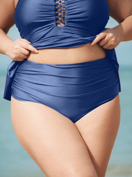 Blue Ruched Plus Size Tankini Bottom