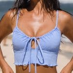 Light Blue Textured Ruffled Tankini Top