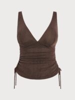 Ruched Drawstring Plus Size Tankini Top - Image 5
