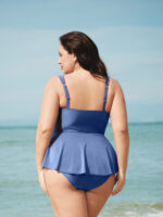 Blue Ruched Cutout Plus Size Tankini Top - Image 2