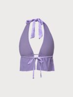 Lavender Halter Neck Ruffled Tankini Top - Image 7