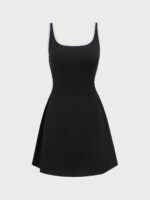 Black Contrast Square Neck Dress--Light Support - Image 6