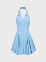 Sky Blue Collar Backless Tennis Dress - Light Support - Image 6