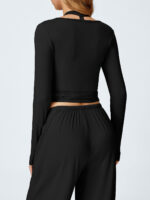 Black Long Sleeve Strappy Yoga Wrap Jacket - Image 6