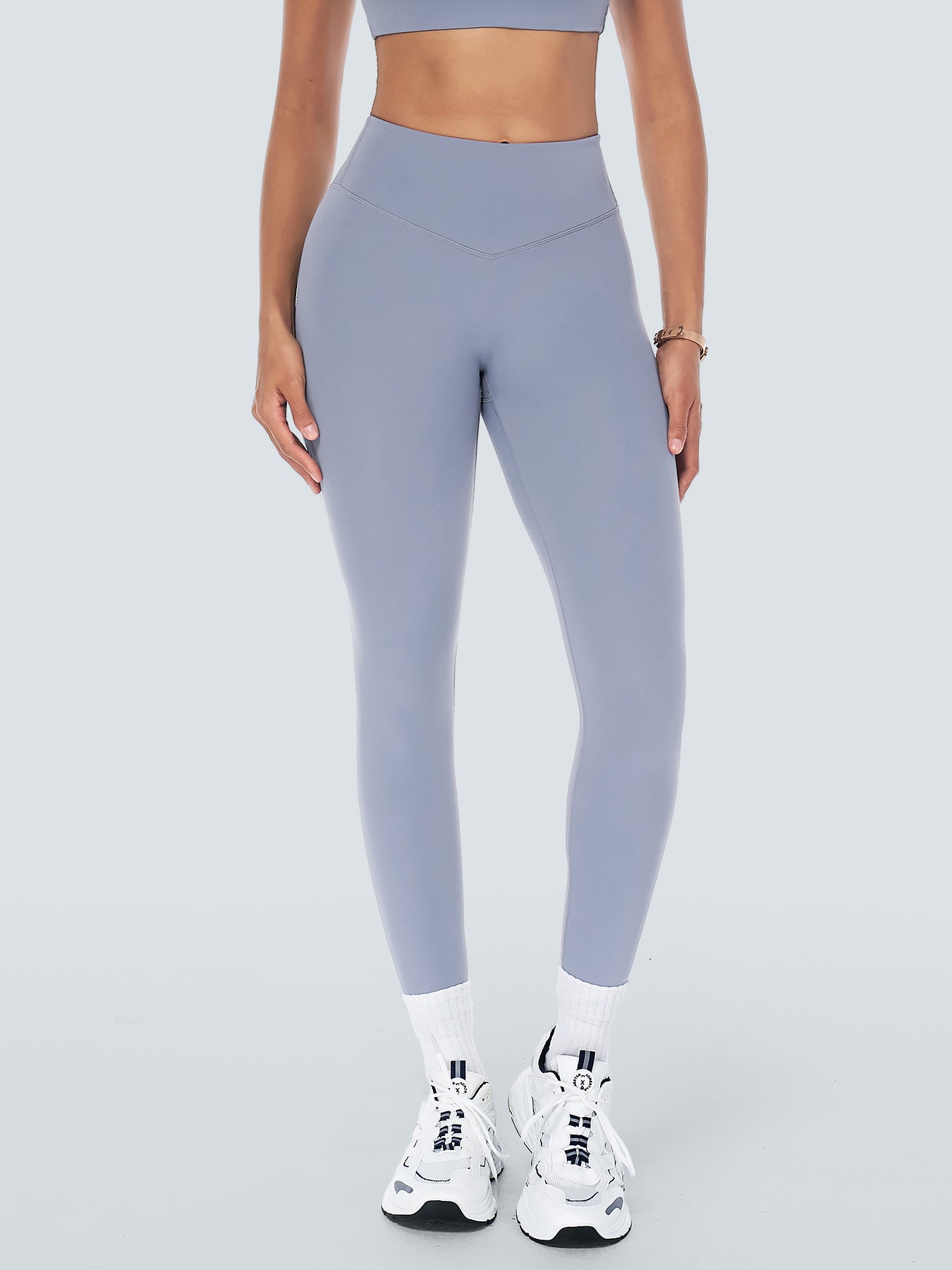 women-knitted-nylon-yoga-leggings-sustainable-yoga_bottoms-4xsrit Light Blue High-Waist Leggings 25" - Image 1