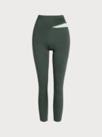 Dark Green Contrast High Waisted Leggings 24" - Image 10