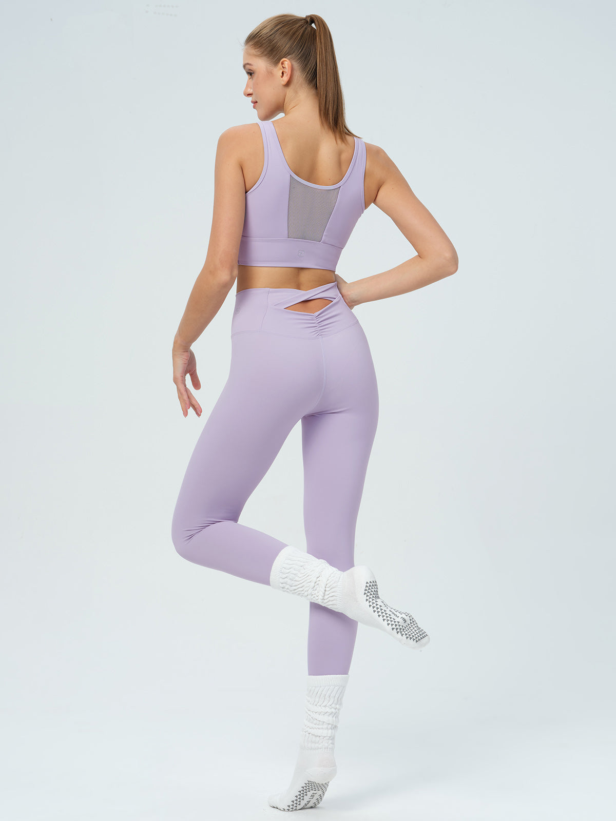 women-knitted-nylon-yoga-leggings-sustainable-yoga_bottoms-kbkgcs Light Purple Cut Out Leggings 24" - Image 1