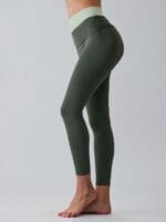 Dark Green Contrast High Waisted Leggings 24" - Image 2