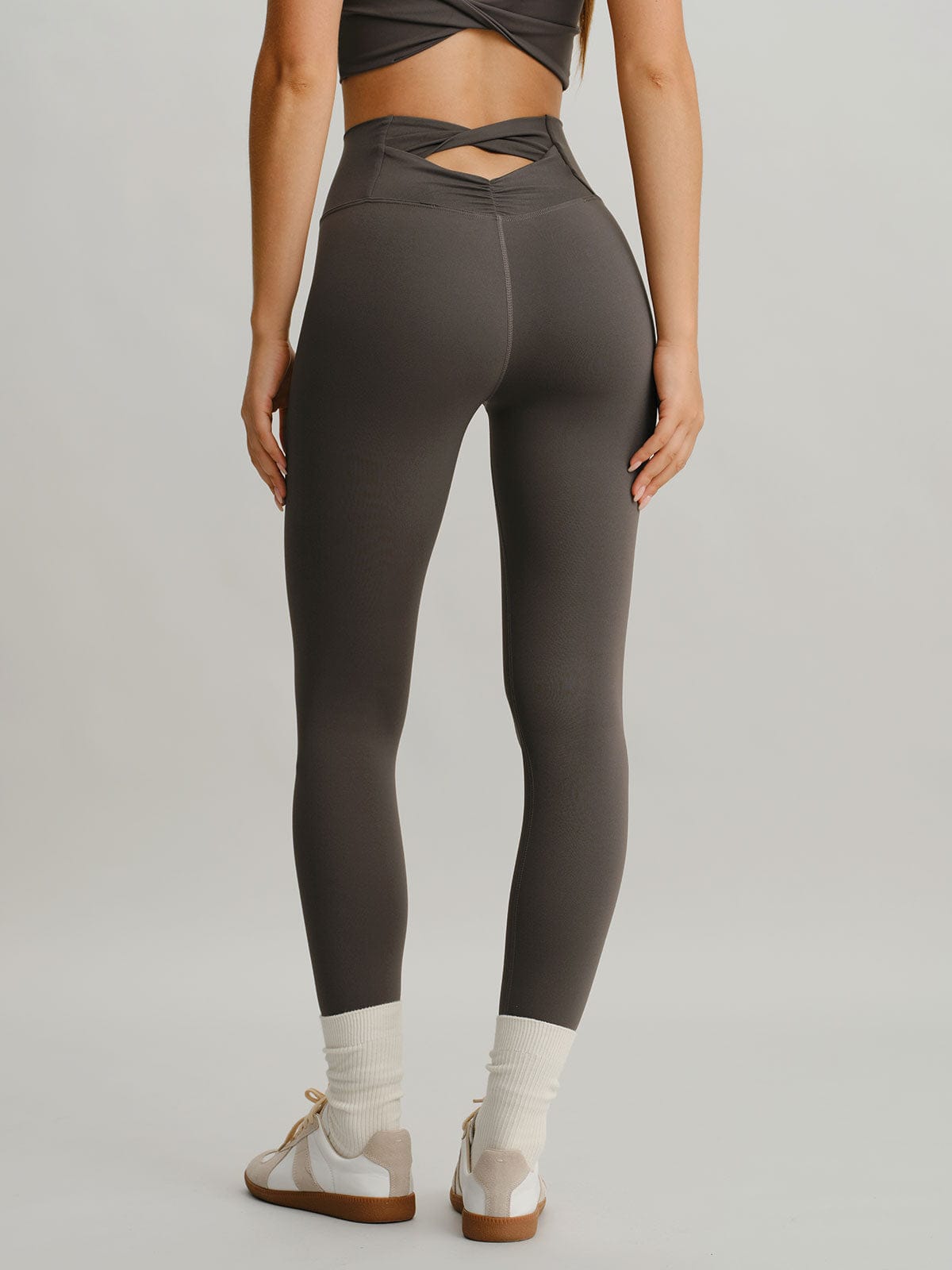 women-knitted-nylon-yoga-leggings-sustainable-yoga_bottoms-sgpim2 Dark Coffee Cut Out Leggings 24" - Image 1