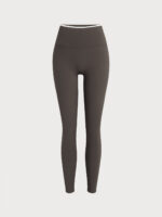 Dark Coffee High-Waisted Contrast Trim Leggings 25" - Image 8