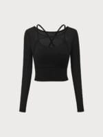 Black Cut Out Long Sleeve Top--Light Support - Image 5