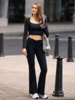 Black Cutout Ruched Long Sleeve Top - Image 4