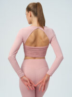 Pink Cutout Ruched Long Sleeve Top - Image 2
