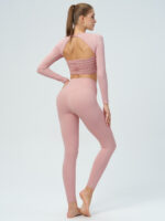Pink Cutout Ruched Long Sleeve Top - Image 5