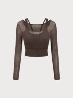 Coffee U Neck Long Sleeve Top - Light Support - Image 4