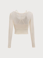 Beige Cut Out Long Sleeve Top--Light Support - Image 6
